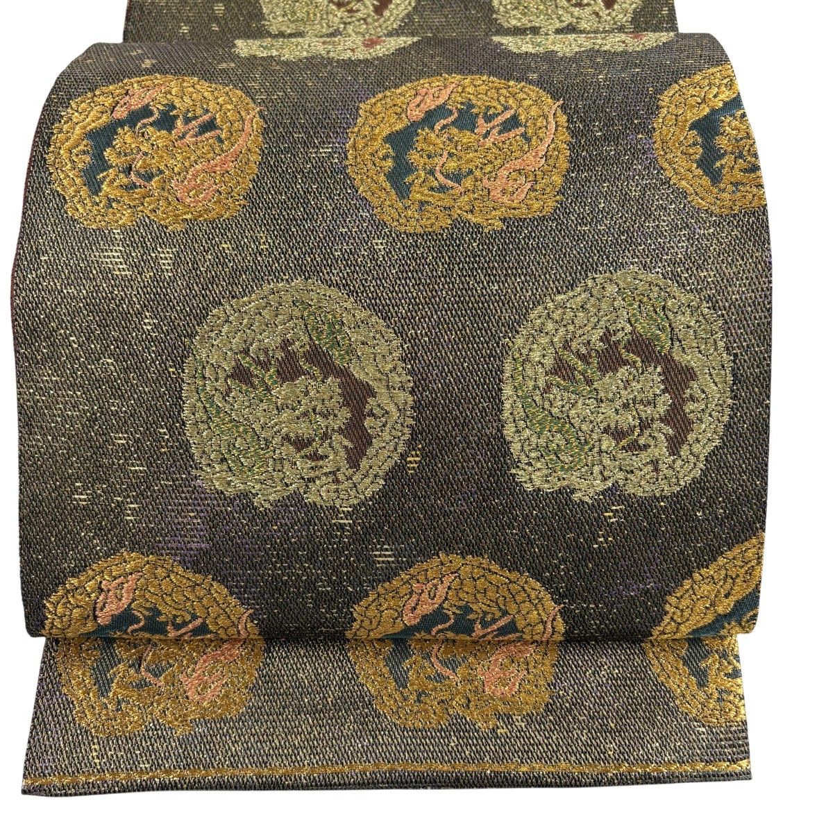 【美品】 袋帯 名品 龍 金糸 箔 灰茶 六通 正絹 【中古】 12,166円