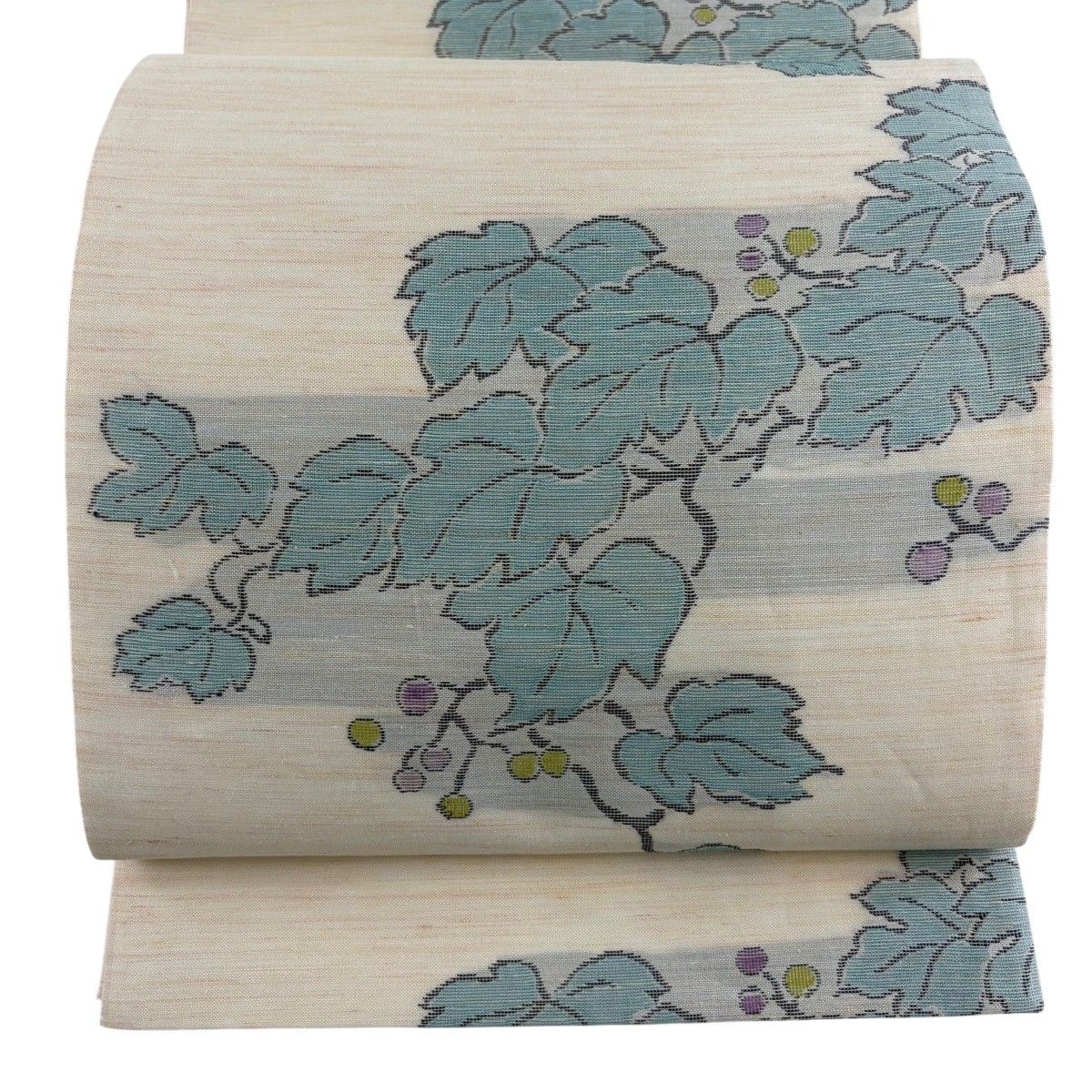 【美品】 袋帯 名品 洛陽織物 落款 葡萄 霞 箔 ベージュ 六通 正絹 【中古】