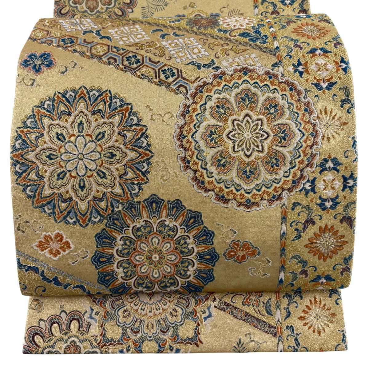 【美品】 袋帯 名品 王朝献上宝飾華文 箔 金色 六通 正絹 【中古】 11,850円
