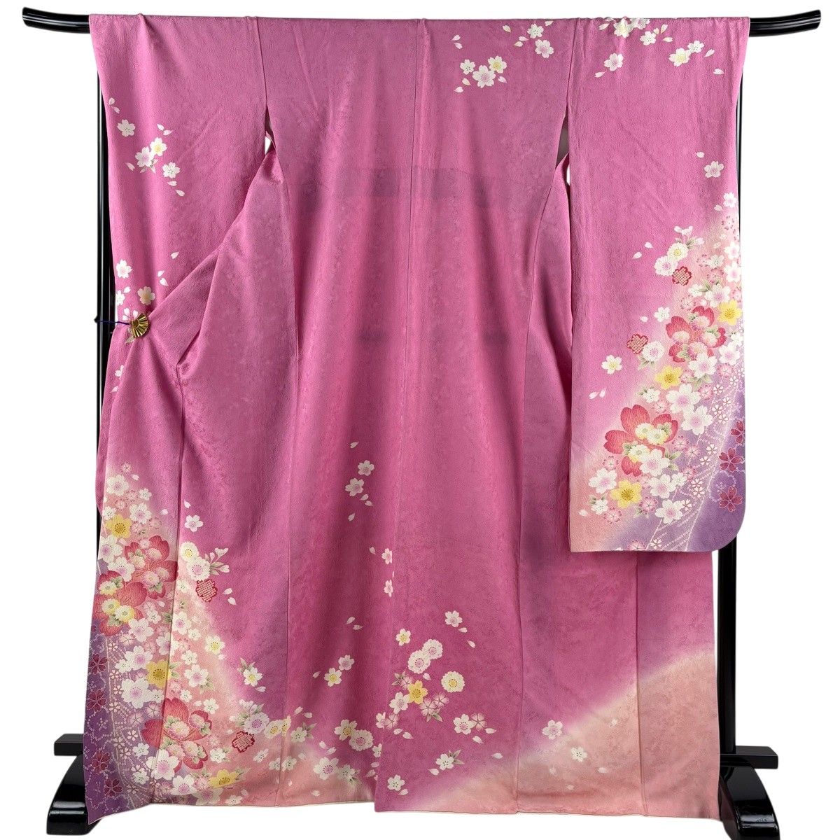 振袖 身丈171cm 裄丈70cm L 袷 桜 花びら 金彩 ぼかし ピンク 正絹 秀品 【中古】