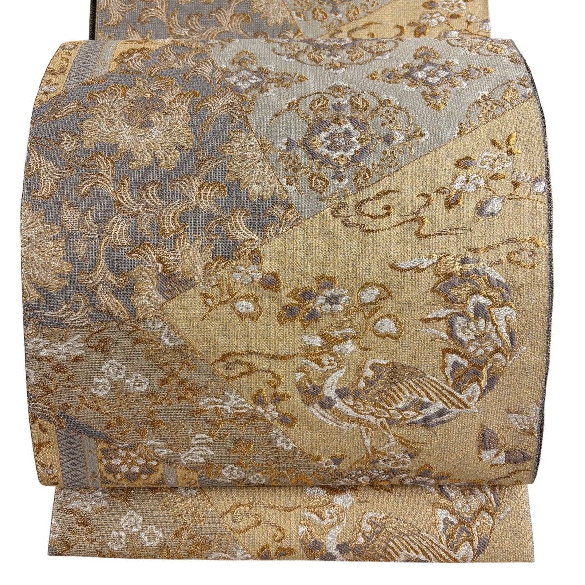 【美品】 袋帯 秀品 花鳥 華文 箔 金糸 金色 六通 正絹 【中古】