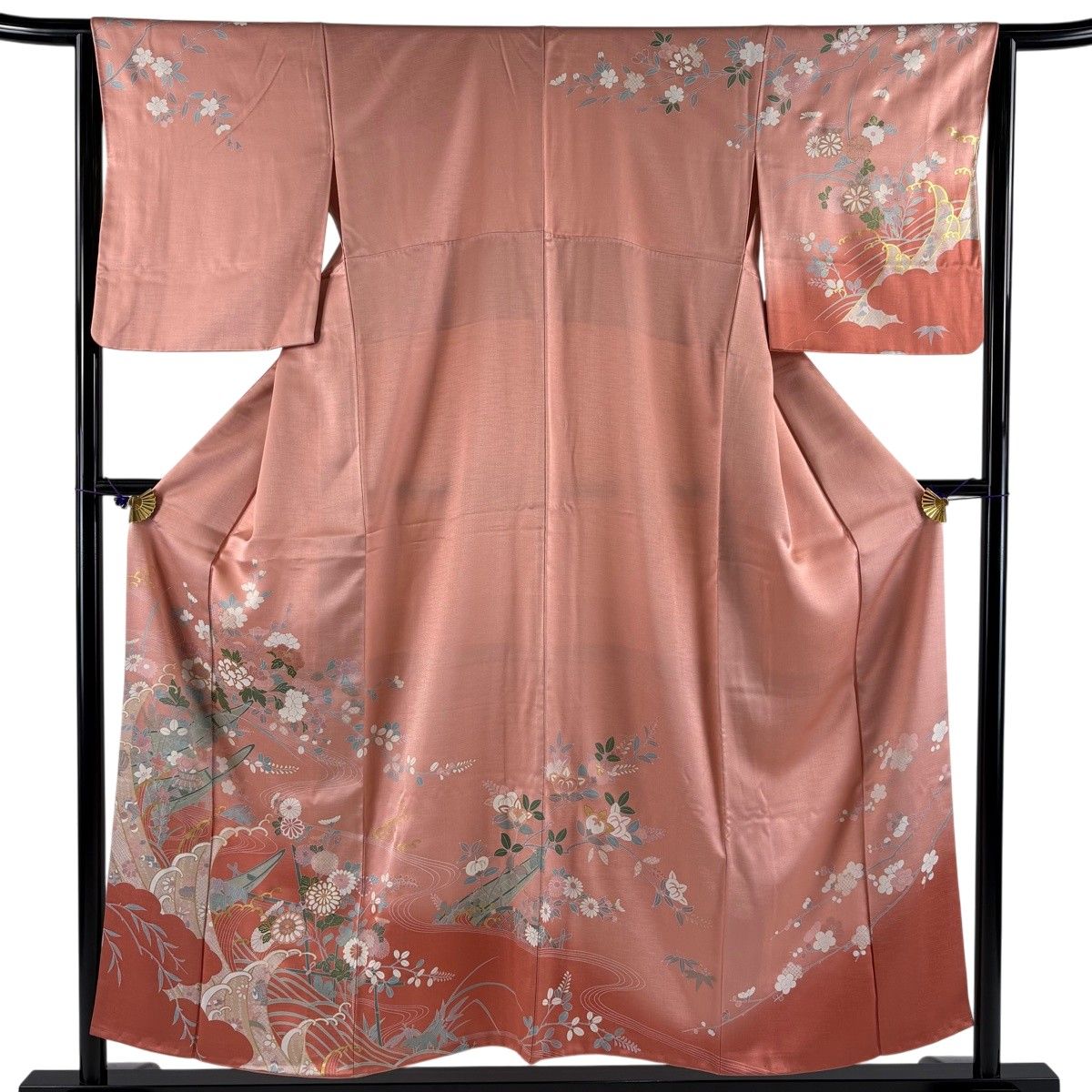 【美品】 訪問着 身丈153.5cm 裄丈65cm M 袷 草花 舟 金彩 ぼかし ピンク 正絹 秀品 【中古】 8,496円