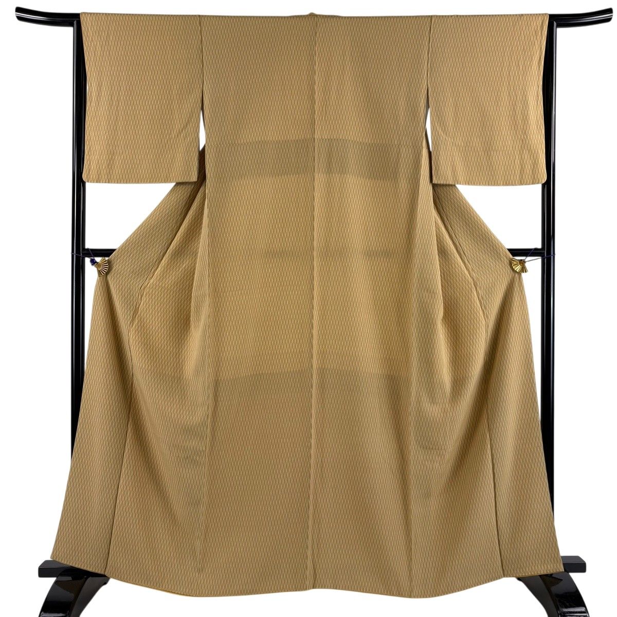 【美品】 江戸小紋 身丈163cm 裄丈64cm M 袷 ますいわ屋 立涌 薄黄土色 正絹 秀品 【中古】