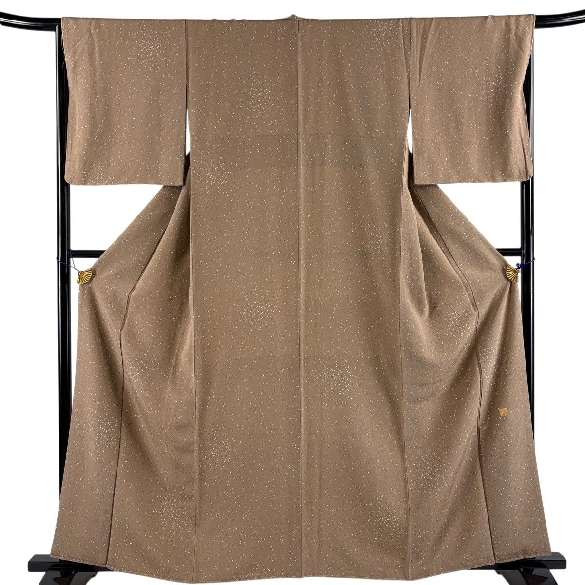 【美品】 小紋 身丈161cm 裄丈65.5cm M 袷 落款 幾何学模様 薄茶色 正絹 秀品 【中古】
