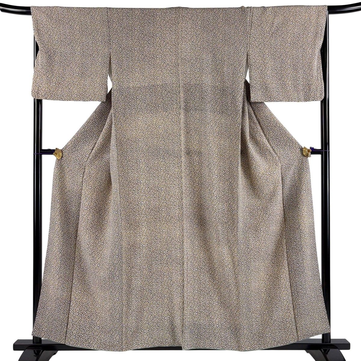 【美品】 小紋 身丈157cm 裄丈66cm M 袷 小花 灰紫 正絹 秀品 【中古】
