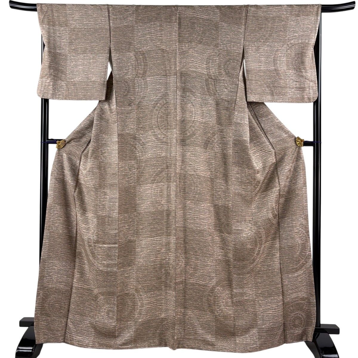 【美品】 小紋 身丈169cm 裄丈67.5cm L 袷 市松 幾何学模様 灰茶 正絹 秀品 【中古】