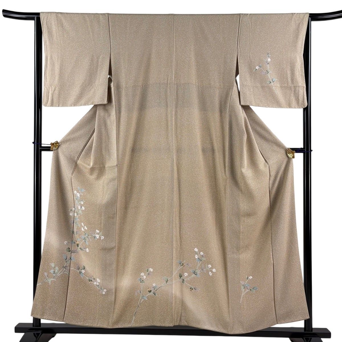 【美品】 付下げ 身丈155.5cm 裄丈64cm M 袷 草花 ぼかし 灰茶 正絹 秀品 【中古】