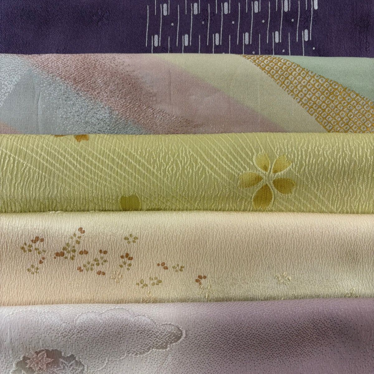 帯揚げ 優品 帯揚げ5枚セット 灰紫 正絹 和装小物 【中古】