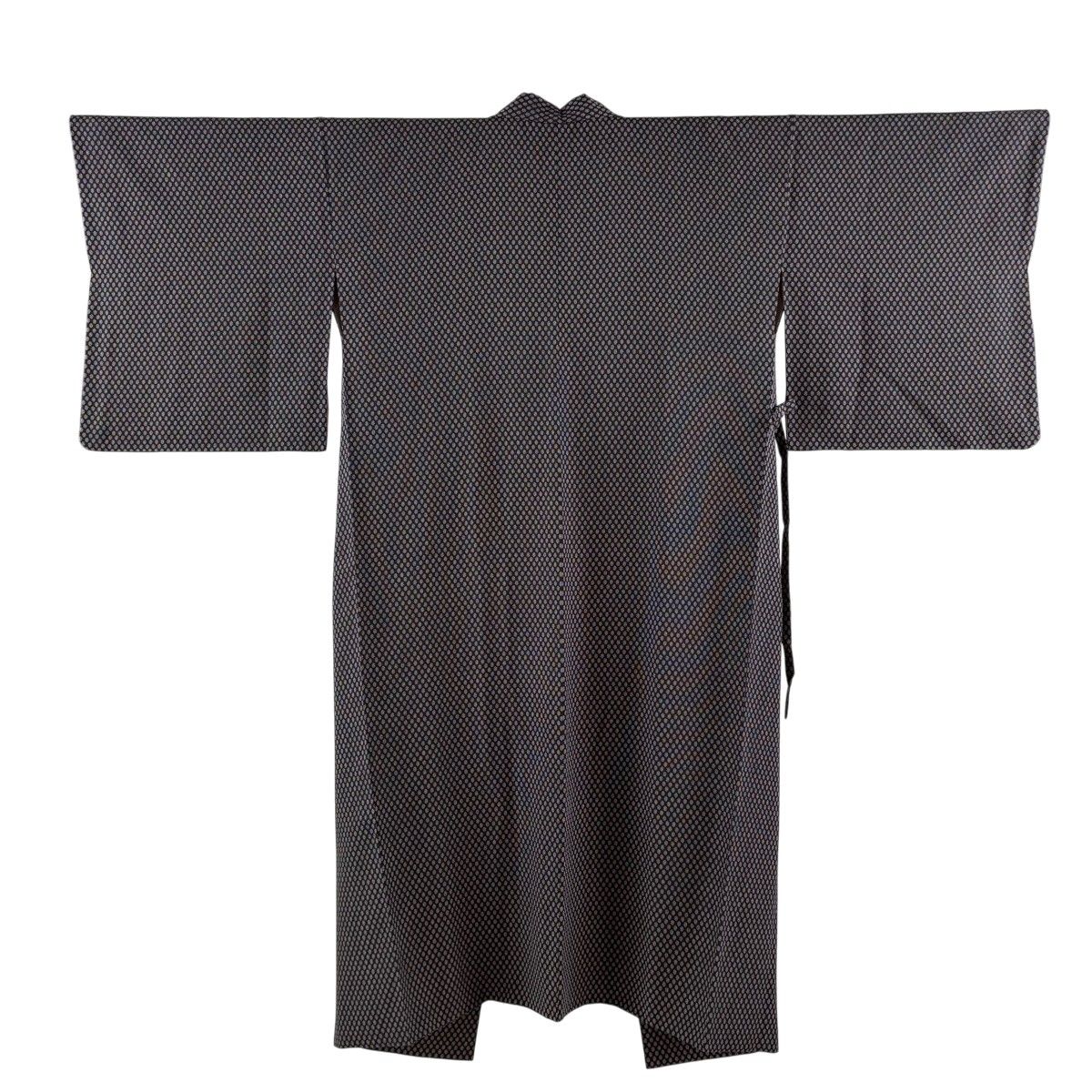 【美品】 道中着 身丈120.5cm 裄丈64cm M 和装コート 着物衿 服部光擴 落款 幾何学 黒灰 正絹 逸品 【中古】