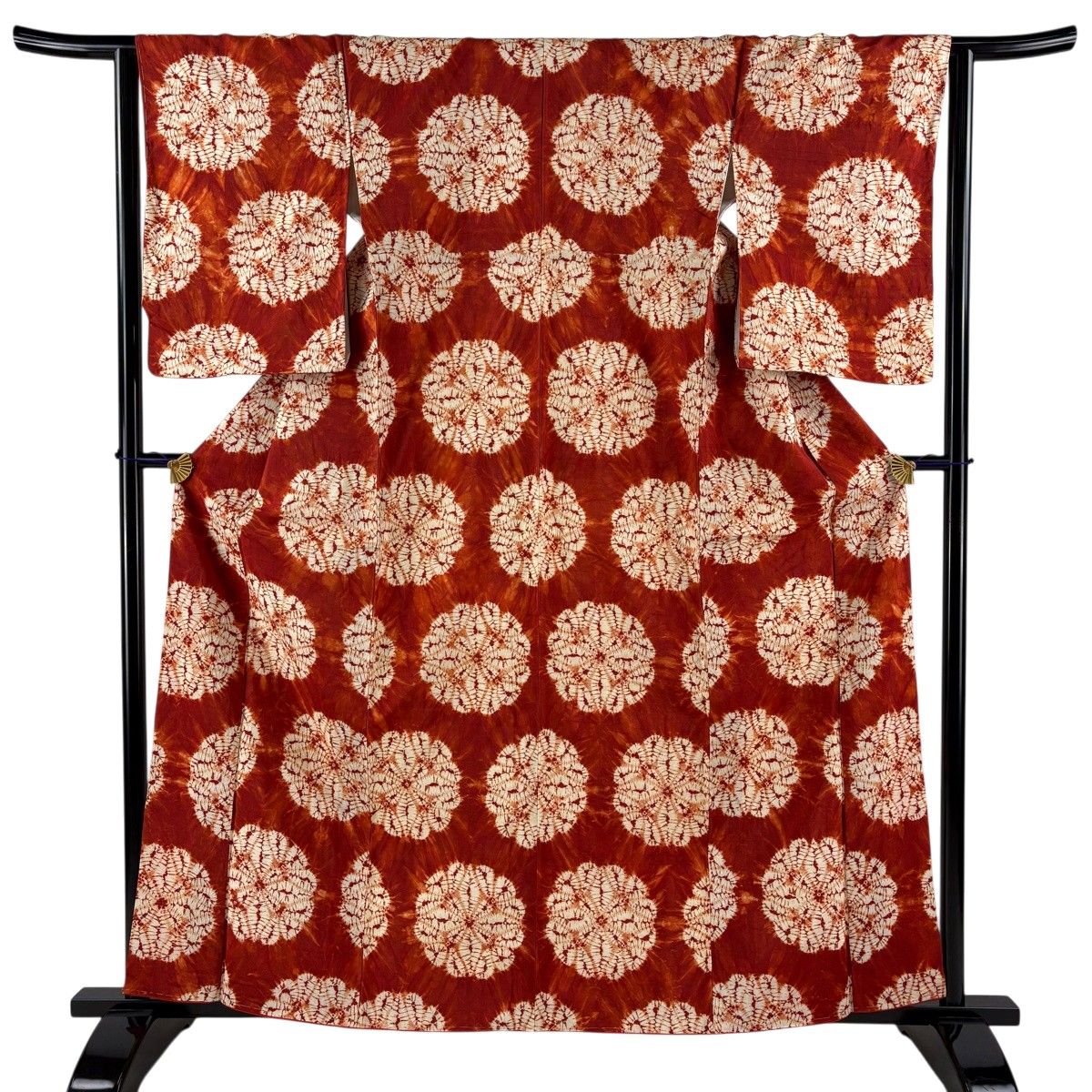 【美品】小紋 身丈162cm 裄丈63cm S 袷 茜染 紬地 花 絞り 茜色 正絹 逸品 【中古】 109,340円