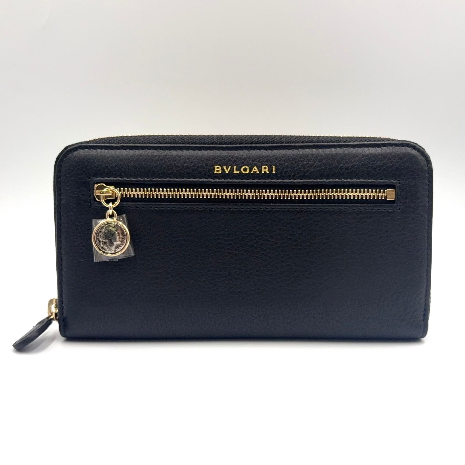【新着】BVLGARI モネーテ ラウンドファスナー レザー ブラック 長財布 ゴールド 34699
