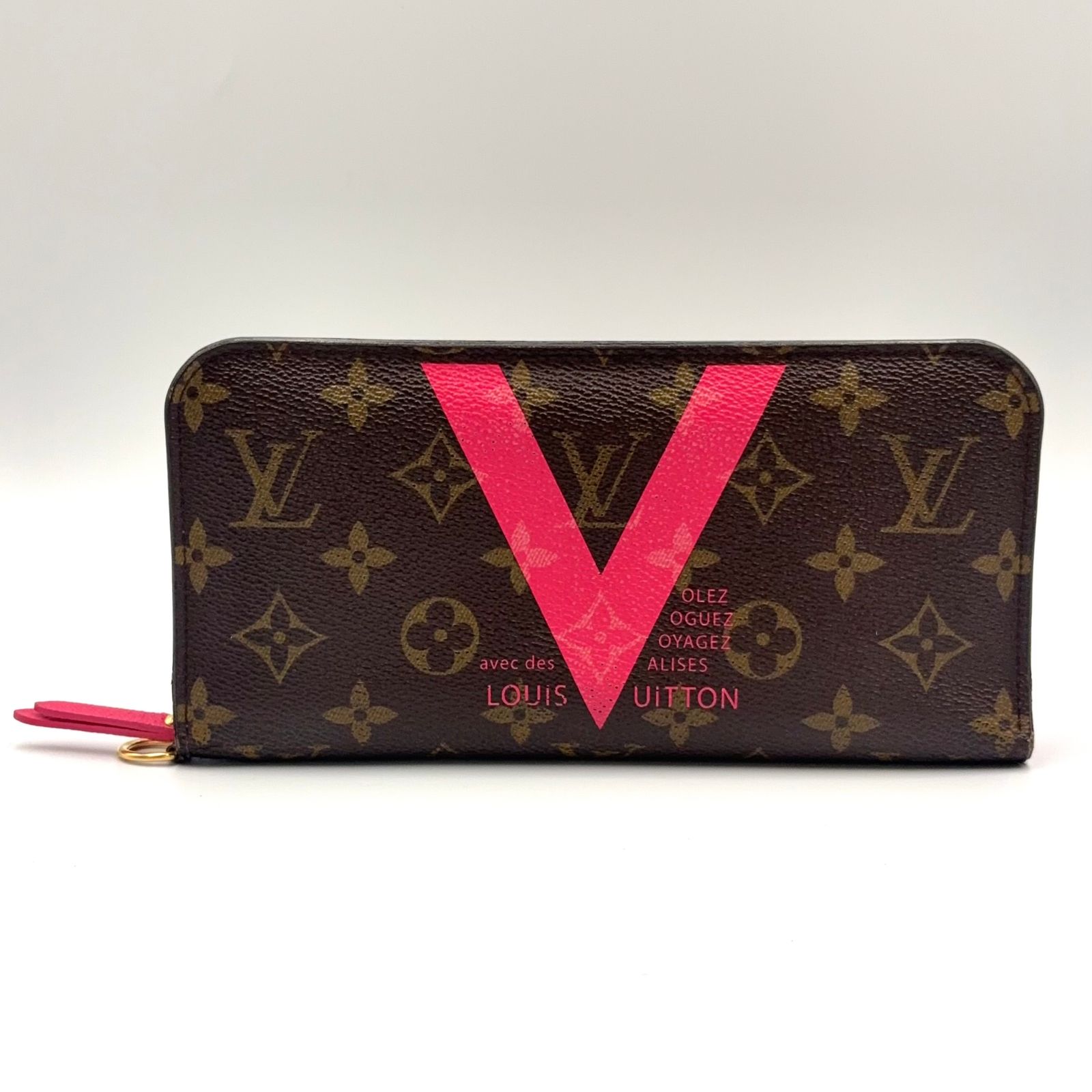 【新着】LOUIS VUITTON モノグラム V ジッピーウォレット レザー、PVC ピンク、ブラウン 長財布 ゴールド M60936 27,750円