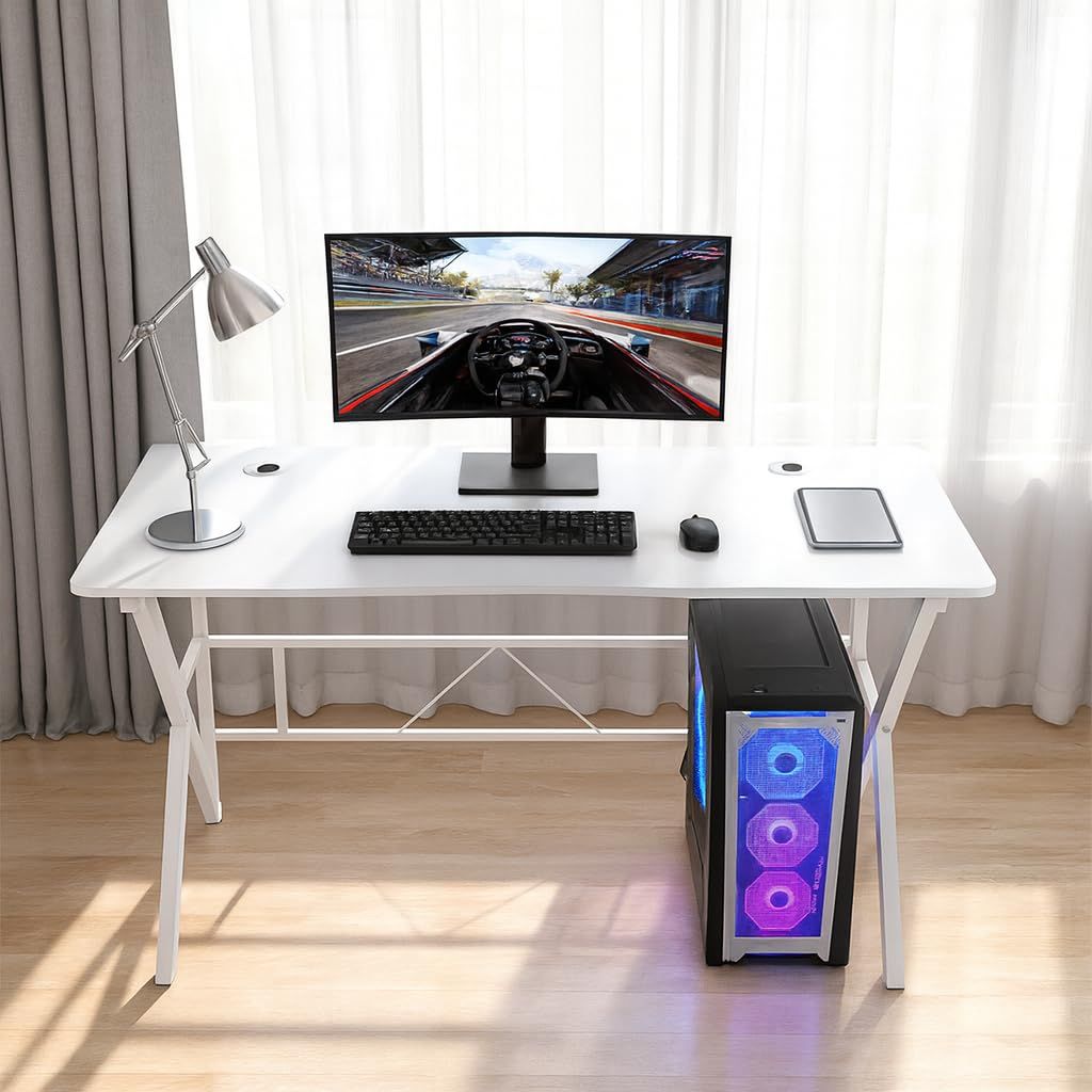 ゲーミングデスク 幅80cm パソコンデスク カーボン調天板 ホワイト コード穴付き 省スペース 作業デスク 学習机 DJZ01ｍａ 2b53f0b8