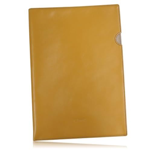 (シールアル) ドキュメントファイル A4サイズ クリアホルダーカバー ビジネス 資料 契約書 書類ケース レザーA4ファイル 本革 牛革 目隠し 中身が見えない (07.マスタードイエロー×ネイビー)送料無料 f765c26e