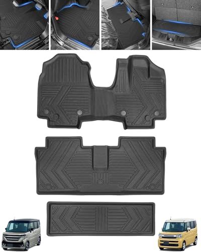 N◆に適合する 新型 スペーシア フロアマット+セカンドマット+ラゲッジマット スペーシア カスタム MK54Sカーマット MK94Sラゲージトレイ 縁高 2023年11月～カスタムパーツ TPE素材 純正交換 特殊なテクスチャデザイン防水 滑り防止 耐汚れその他