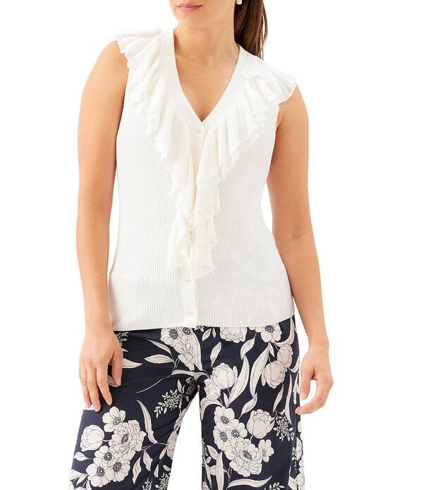 カレンケーン レディース トップス タンクトップ Vネック フリル ノースリーブ ニット Karen Kane Knit Cascading Ruffle VNeck Sleeveless Topti