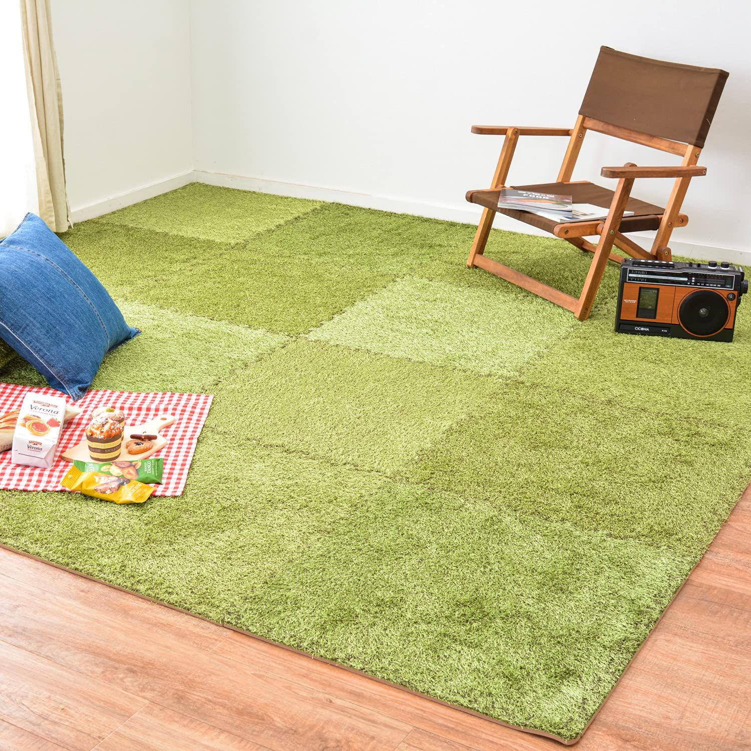 萩原 ジョイントマット グリーン 約60×60cm 9枚組 サイドパーツ付き 「シーヴァ」 芝生風 ふっくら カットOK おうち時間 おうちキャンプ送料無料 b600a2d5