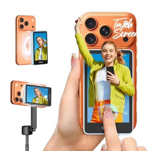 SYNCO Xview タッチスクリーン搭載 自撮りモニター iPhone 17対応, 安全なプライベート無線P2P接続 4K/1080p対応 通信範囲50m, Vlog/動画撮影/配信/コンテンツ制作向け マグネット式背面カメラ用Vlogモニター（ブルーmt