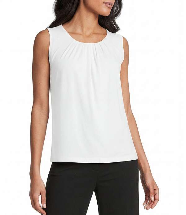 ジョーンズニューヨーク レディース トップス タンクトップ クルーネック プリーツ ノースリーブ Jones New York Pleated Crew Neck Sleeveless Top Nat