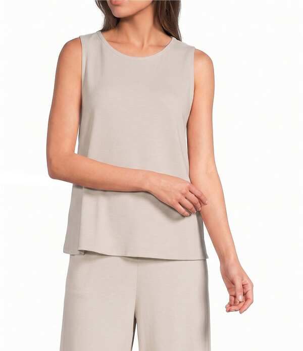 エイリーンフィッシャー レディース トップス タンクトップ クルーネック パイル ノースリーブ Eileen Fisher Terry Crew Neck Sleeveless Tank Chalk
