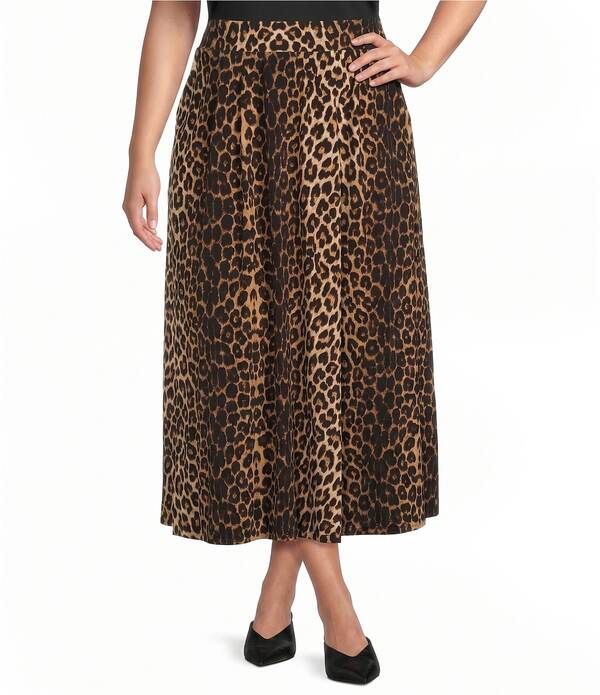 カレッサ レディース ボトムスカート A ライン プラスサイズ プリント ミディ ニット Calessa Plusize Knit Leopard Print PullOn ALine Midi Sk