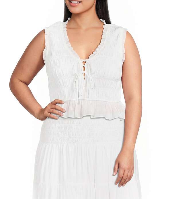 ルーシーパリ レディース トップス タンクトップ Vネック プラスサイズ ノースリーブ シャーリング Lucy Paris Plusize Livia Smocked VNeck Sleeveless