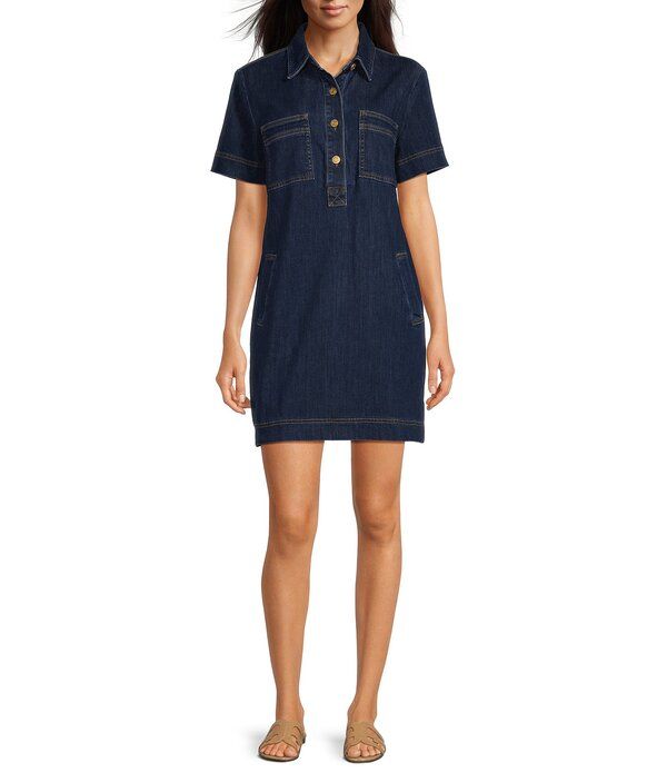カットフロムザクロス レディース トップス ワンピース デニム KUT from the Kloth Tatiana Denim Point Collar Short Sleeve Shift Dre 27,170円