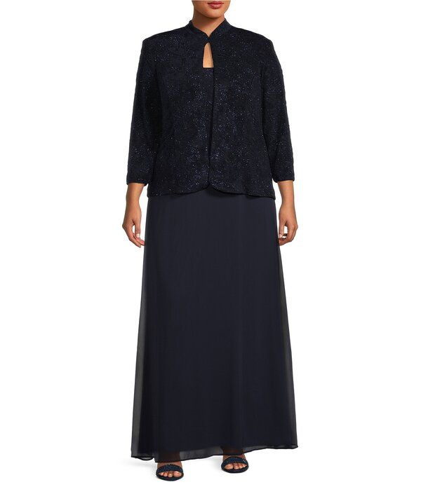 アレックスイブニングス レディース トップス ワンピース シフォン プラスサイズ スカート ジャケット Alex Evenings Plusize Scoop Neck 34 Sleeve Jacqu 46,680円