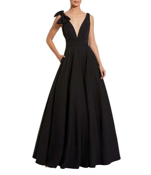 マックダガル レディース トップス ワンピース Vネックレープ Mac Duggal Deep VNeck Bow Shoulder Crepe Gown Black ブラック