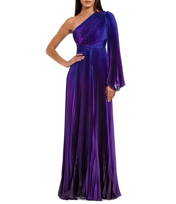 マックダガル レディース トップス ワンピース プリーツ プリント Mac Duggal Charmeuse Ombre Print One Shoulder Neck One Long Sleeve
