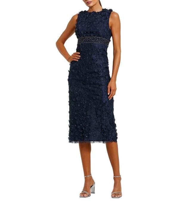 マックダガル レディース トップス ワンピース クルーネック フラワー柄 ミディ ノースリーブ フラワー Mac Duggal Floral Applique Crew Neck Sleeveless