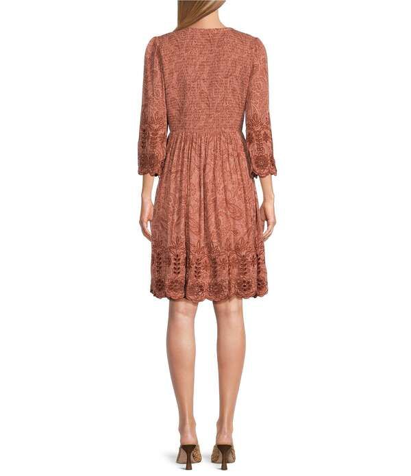 ナーチャー レディース トップス ワンピース Vネック プチ シャーリング Nurture Petite Size 34 Sleeve VNeck Smocked Tie Short Dress Pa