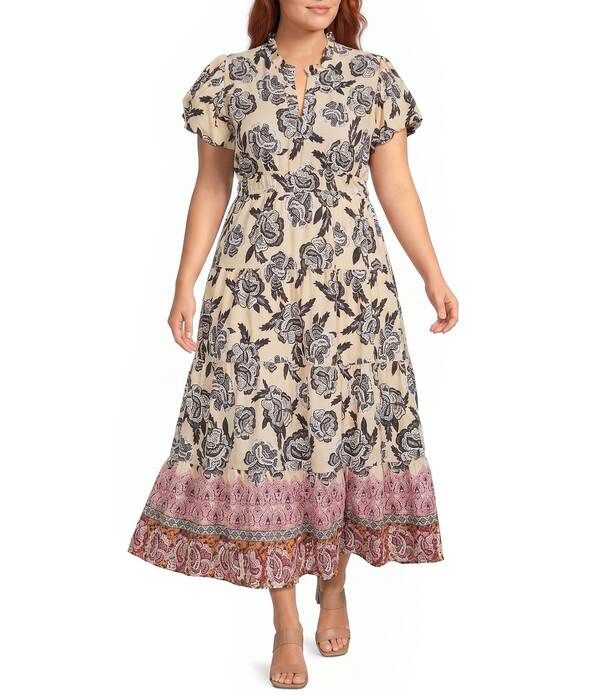 カレッサ レディース トップス ワンピース Vネック A ライン フラワー柄 プラスサイズ ミディ フラワー Calessa Plusize Woven Mixed Floral Split VNec 23,288円