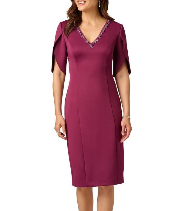 アドリアナ パペル レディース トップス ワンピース Vネック スキューバ Adrianna Papell Scuba Beaded Short Sleeve VNeck Sheath Dress C 36,920円