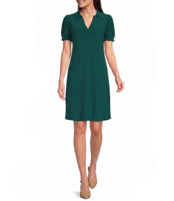 セセ レディース トップス ワンピース クレープ ポロシャツ ニット CeCe Crepe Knit Polo Collar Short Sleeve Shift Dress Dark Forest
