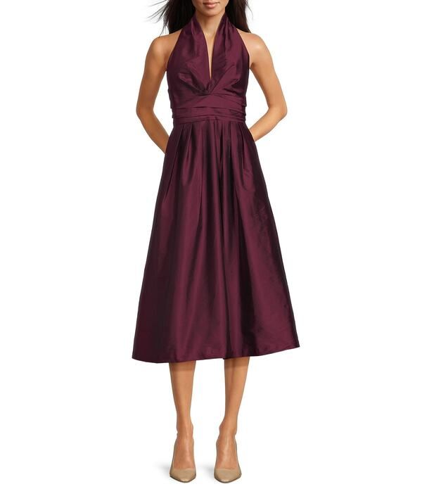 ダナキャラン レディース トップス ワンピース A ライン ミディ ノースリーブ ホルター Donna Karan Taffeta Halter Neck Sleeveless ALine Midi