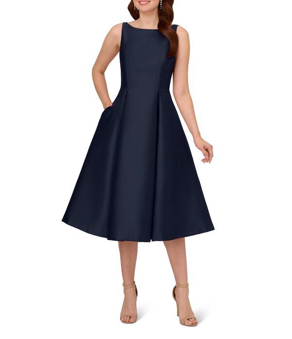 アドリアナ パペル レディース トップス ワンピース A ライン ミディ ノースリーブ Adrianna Papell Boat Neck Sleeveless ALine Taffeta Midi