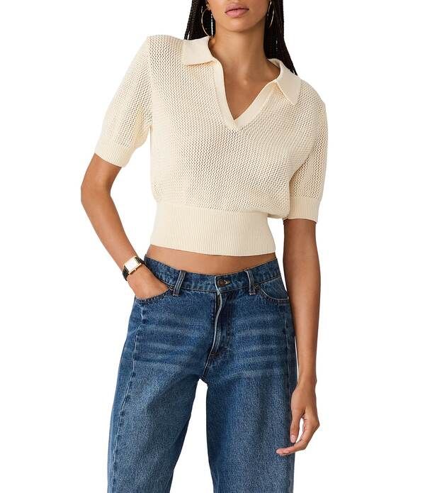 スティーブ マデン レディース アウター ニット・セーター ポロシャツ コントラスト Steve Madden Larknit Contrastitched Polo Collar Short Sle