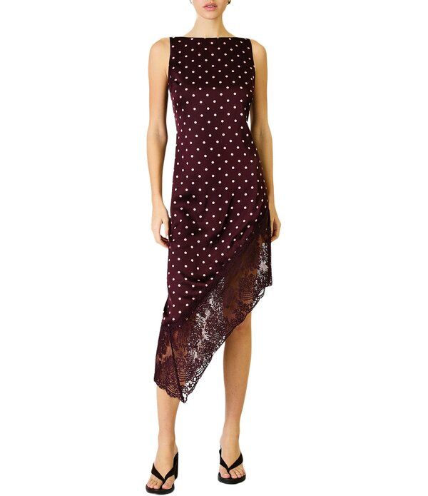 ラインアンドドット レディース トップス ワンピース アシンメトリー ミディ ノースリーブ レース Line andot Raye Polka Dot Boat Neck Sleeveless Asy