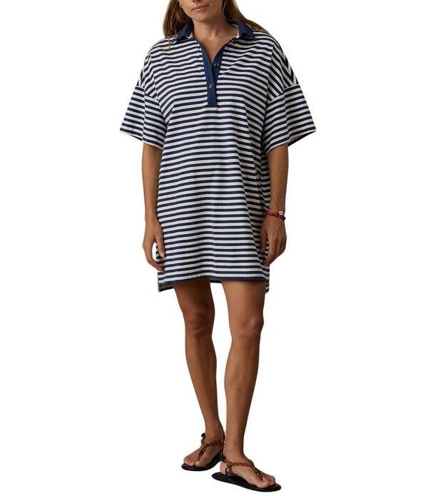 ファレティ レディース トップス ワンピース ニット Faherty Recycled Tight Stripe Knit Collar Neck Short Sleeve Dresshadow Ba