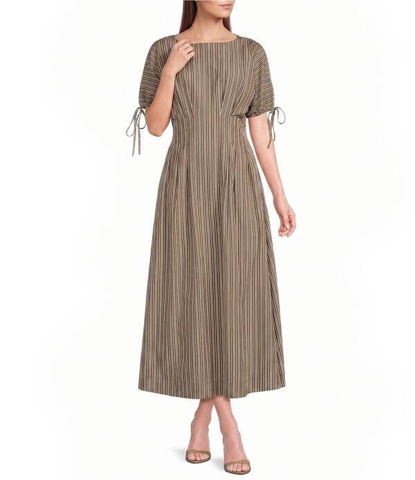 シュガーリップス レディース トップス ワンピース プリーツ ミディ Sugarlipstriped Fessia Boat Neck Short Sleeve Pleated Waist Midi