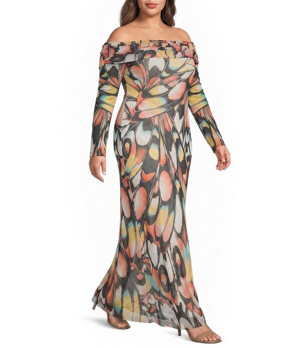 エーエフアールエム レディース トップス ワンピース プラスサイズ プリント メッシュ マキシ AFRM Plusize Theana Butterfly Printed OfftheShoulder