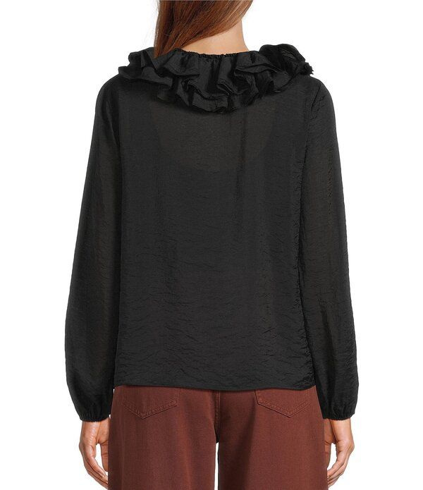 アントニオ メラーニ レディース トップス シャツ フリル ブラウス Antonio Melani Lilian Ruffle VNeckline Long Sleeve Blouse Black ブ