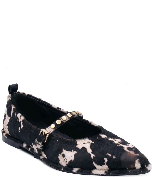 アッシュ レディース シューズ パンプス プリント ASH Bella Pony Print Calf Hair Studded Mary Jane Flats Black Edgy ブラック