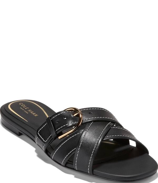 コールハーン レディース シューズ パンプス レザー Cole Haan Velma Leather Buckle Slides Black ブラック