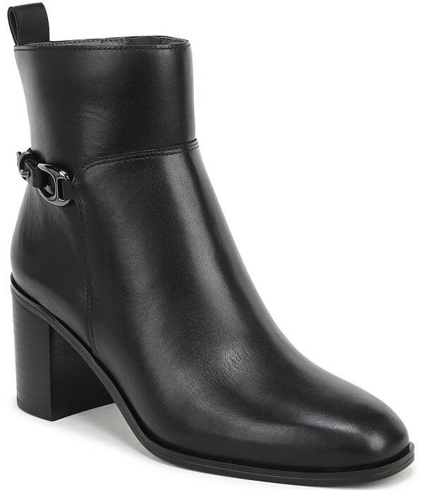 フランコサルト レディース シューズ ブーツ・レインブーツ レザー ヒール Franco Sarto Valya Leather Block Heel Booties Black ブラック