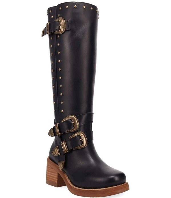 ディンゴ レディース シューズ ブーツ・レインブーツ トール レザー Dingo Fillmore Leather Studded Buckle Straps Tall Boots Black ブラッ