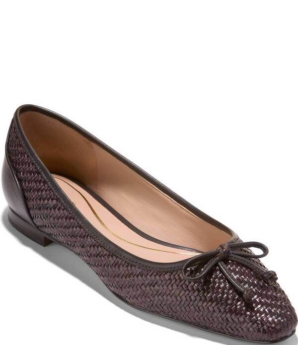コールハーン レディース シューズ パンプス レザー Cole Haan Paget Leather Woven Ballet Flats Dk Brown Raffia Chocolate ブラウン