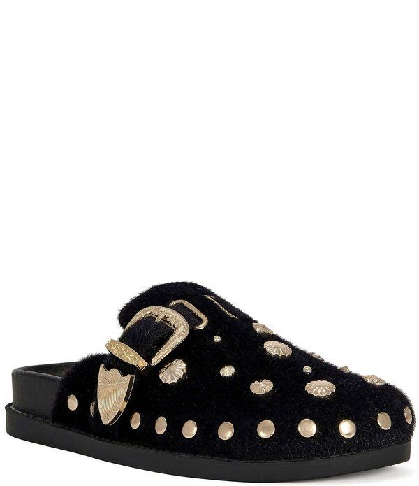 アザレア ワン レディース シューズ パンプス Azalea Wang Walsh Studded Western Buckle Faux Fur Mule Clogs Black ブラック