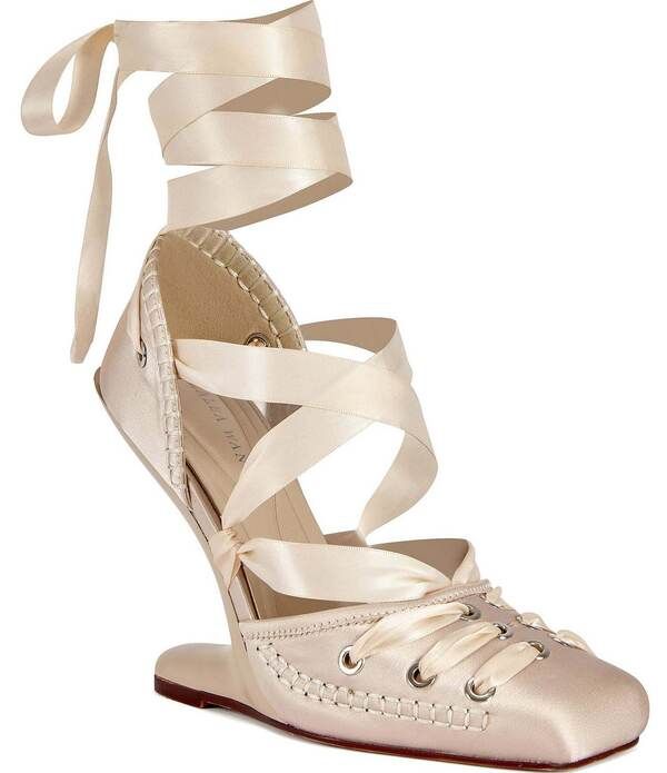 アザレア ワン レディース シューズ ヒール Azalea Wang Pirouette Wrap Around Inverted Wedge Ballet Pumps Ivory アイボリー